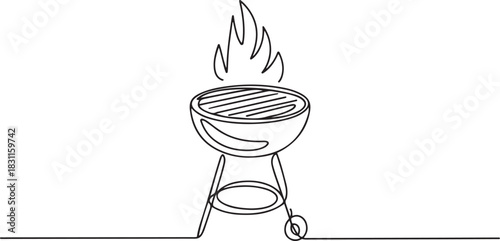 Continuous one line drawing of barbecue grill. barbecue grill. Set of continuous one line BBQ grill elements. one line Icon drawing