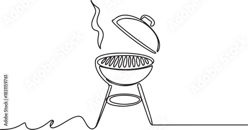 Continuous one line drawing of barbecue grill. barbecue grill. Set of continuous one line BBQ grill elements. one line Icon drawing