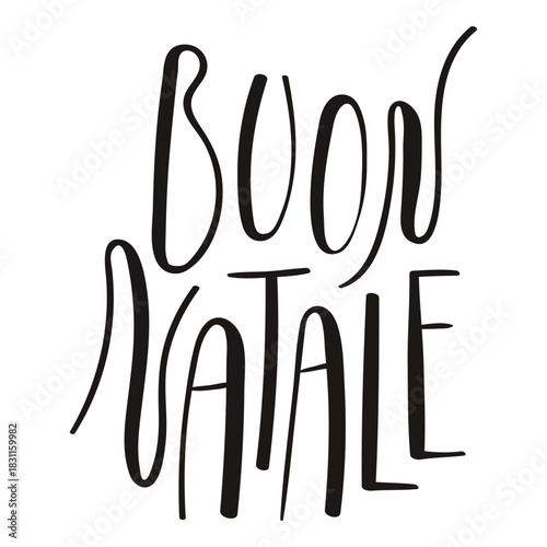 Merry Christmas in Italian, Buon Natale hand lettering isolated on transparent. Hand drawn vector illustration. Handwritten text, typography, holiday quote. Christmas design element, clip art