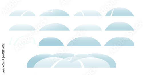 Hills covered with snow, snowdrifts isolated collection. Hand drawn flat vector illustration. Traditional Christmas, New Year, winter, seasonal design element, holiday clip art set