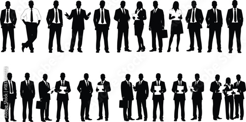 Business professionals silhouettes, corporate teamwork, leadership communication, office collaboration, negotiation success, workplace diversity, professional career illustration