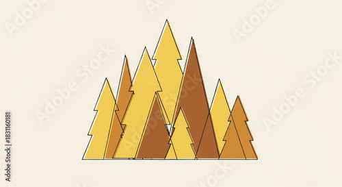 Stylized illustration of a cluster of pine trees in warm autumn colors.