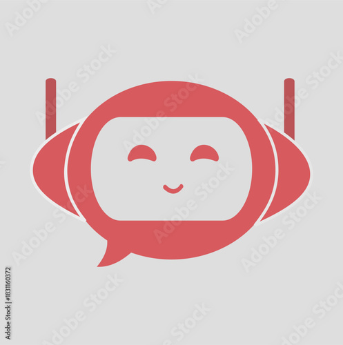 Red AI Chatbot Icon — Friendly Virtual Assistant Head