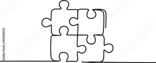 Puzzle icon line continuous drawing with problem solving isolate outline vector illustration. one line Icon drawing