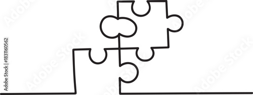 Puzzle icon line continuous drawing with problem solving isolate outline vector illustration. one line Icon drawing