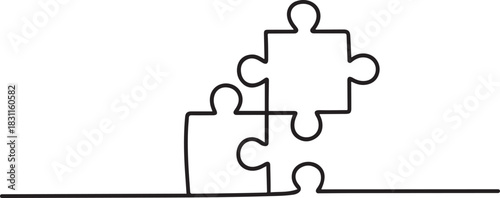 Puzzle icon line continuous drawing with problem solving isolate outline vector illustration. one line Icon drawing