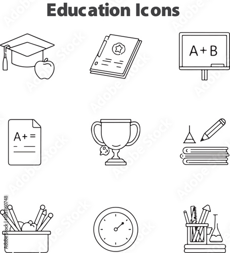 Set of 30 outline icons related to higher education, university. Linear icon collection. Editable stroke. Vector illustration

