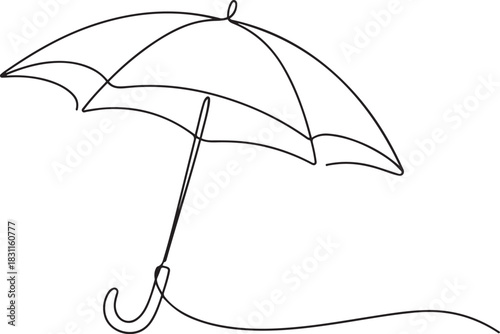 Continuous one line drawing of umbrella. One line drawing illustration of opened umbrella. Umbrella line drawing vector. one line Icon drawing