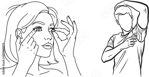 Line Art Illustration of Daily Personal Care Routines and Self-Hygiene