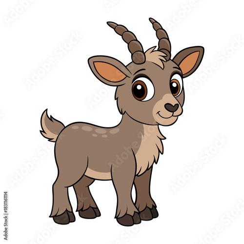 cartoon Cute Markhor vector illustration isolated on white