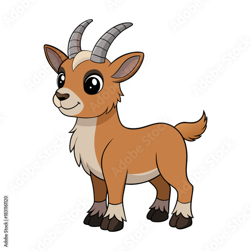 Cute vector cartoon illustration of a happy wild Markhor isolated on white