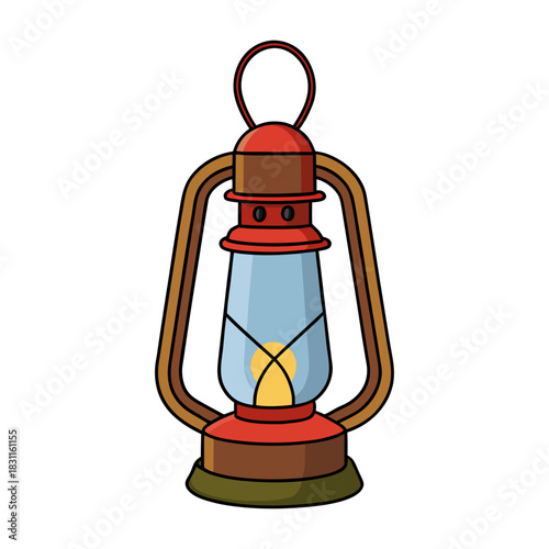 Antique oil lantern with glass and metal details isolated on a white background