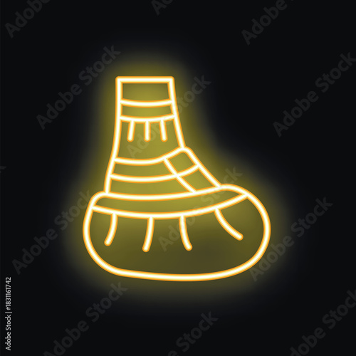 Bright neon yellow canopic jar glowing on black background, simple icon design