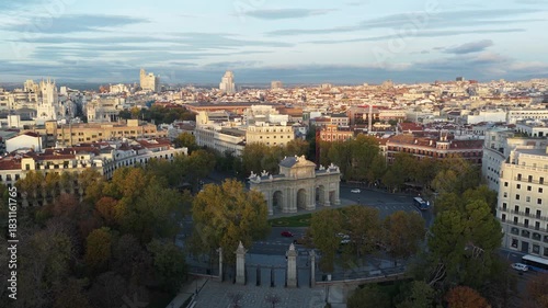 Aerial view of Puerta de Alcala, Spain.
