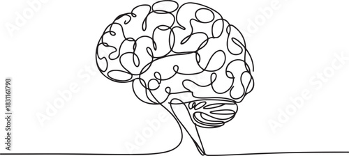 Continuous one line drawing of human brain. Hand drawn minimalism style, brain line art vector illustration. one line Icon drawing