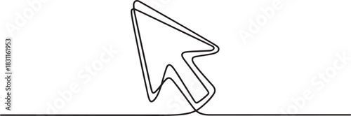 Continuous drawing of cursor arrow. One line icon of cursor arrow. one line Icon drawing