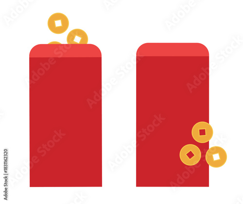 Set of Chinese red envelope bag flat vector illustration.
Lucky money red envelope bag clip art.
Asian Chinese New Year hongbao Icon.
White background.