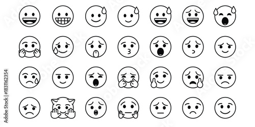Collection of hand drawn doodle faces expressing various emotions and feelings.