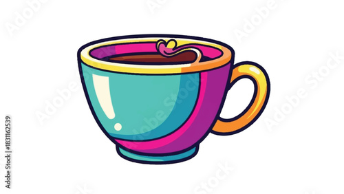 Colorful Coffee Cup with Heart Steam.