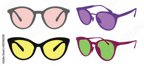 Four glasses of four colors are arranged on the background