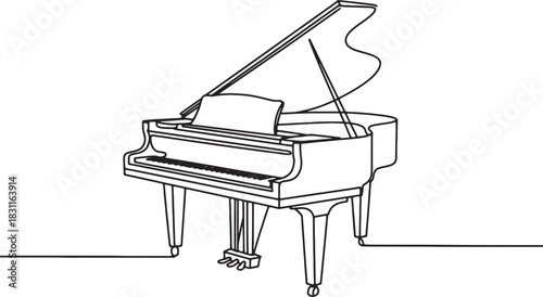 Monoline Drawing of Grand Piano on a Transparent Backdrop