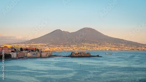 Fototapeta Naklejka Na Ścianę i Meble -  Cityscape of Napoli during Sunset, Golden Hour.