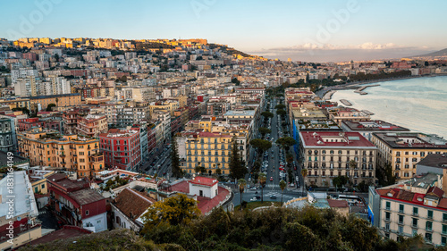 Fototapeta Naklejka Na Ścianę i Meble -  Cityscape of Napoli during Sunset, Golden Hour.