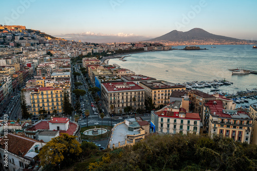 Fototapeta Naklejka Na Ścianę i Meble -  Cityscape of Napoli during Sunset, Golden Hour.