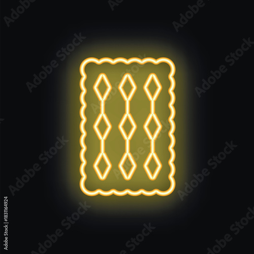 Bright yellow neon sign depicting a cracker with holes, suitable for bakery or food related designs