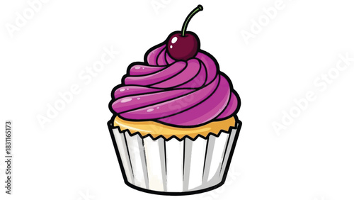 Delicious Cupcake with Swirled Purple Frosting and Cherry Topping.