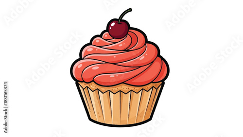 Delicious cupcake with cherry on top, perfect dessert for any occasion.