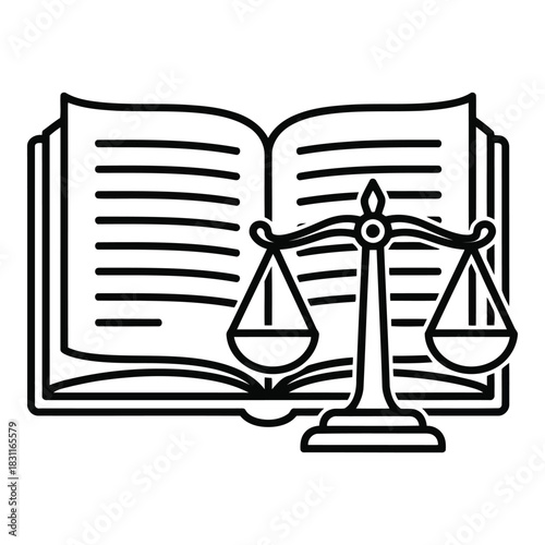 Open book with scales of justice icon representing law and justice