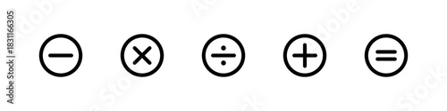 Calculator icon. Calculator buttons vector set. Plus minus equal sign.