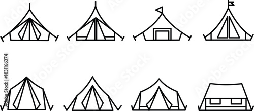 A collection of various tent line art icons