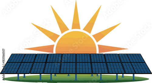 Solar panels energy sun renewable electricity power photovoltaic system vector