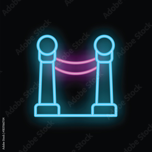 Neon museum barrier rope dividing line icon in line style on black background