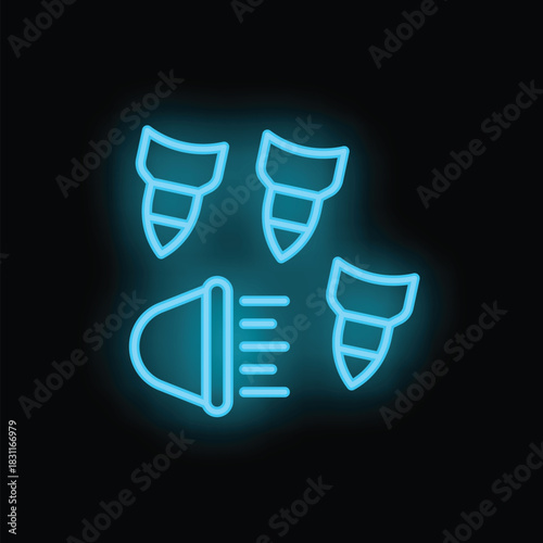 Glowing blue neon icon of a missile defense system intercepting multiple incoming warheads