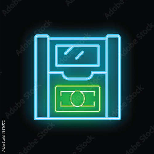 Glowing neon atm with a banknote being dispensed, perfect for representing financial transactions