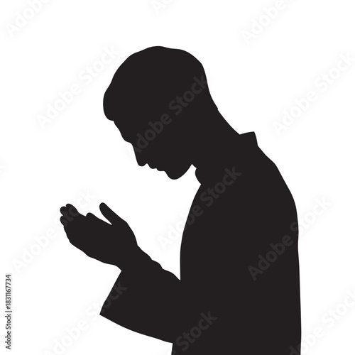 Silhouette of a man praying isolated on white background vector illustration for religious and cultural concepts