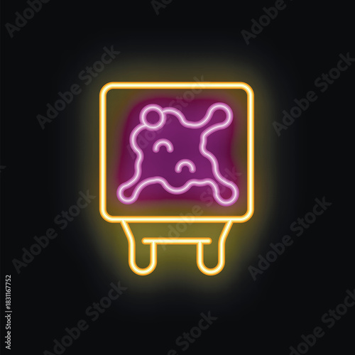 Neon blood bag glowing on a dark background, perfect for halloween or medical concepts