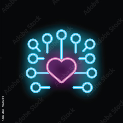 Glowing neon sign representing the concept of online dating, finding love through technology