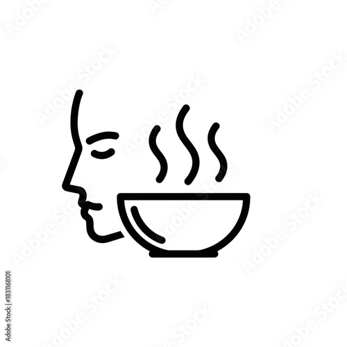 Outline of a head next to a steam bowl for wellness and relaxation  