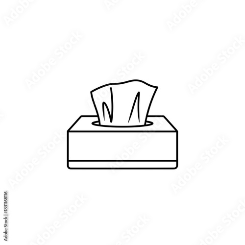 Tissue box with tissue protruding from the top in line art style  