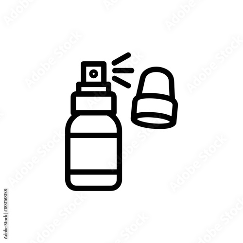 Throat spray bottle with cap removed and nozzle spraying  