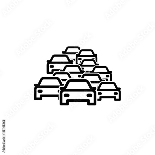 Line of cars in traffic congestion on white background  