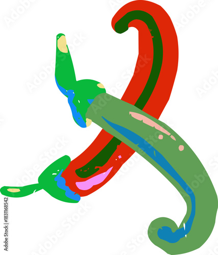 Full Color Textured Doodle Two Hot Chili Peppers