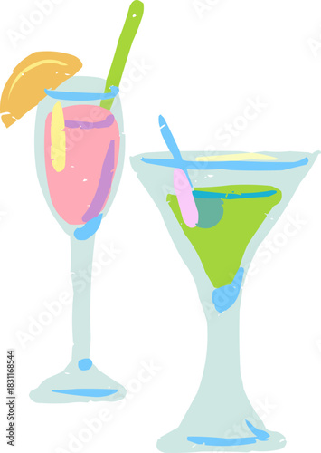 Textured Doodle Two Martini and Pink Cocktail Drinks