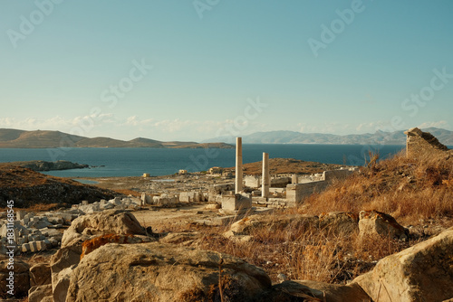 Ancient archaeological ruins of Delos island, Greece