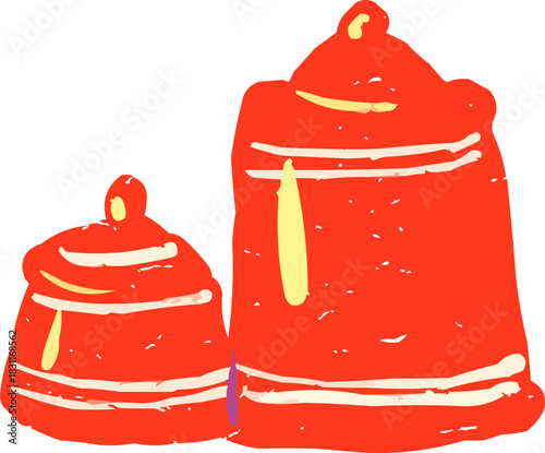 Doodle Two Red Jars Containers for Sugar and Coffee