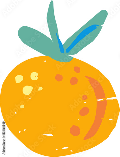 Simple Textured Doodle Isolated Single Mandarin Fruit